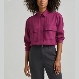 Chaus Magenta Button-Down Shirt With Black Poka Dot & Sz 10